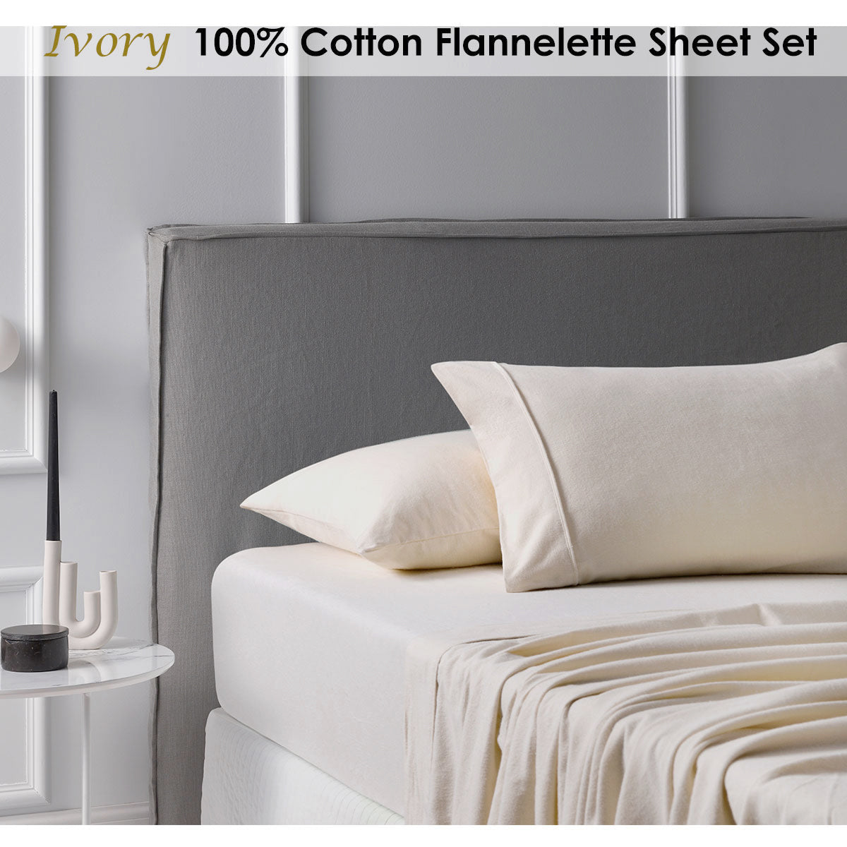 Accessorize Cotton Flannelette Sheet Set in Ivory, featuring a flat sheet, fitted sheet, and two pillowcases, perfect for winter comfort.