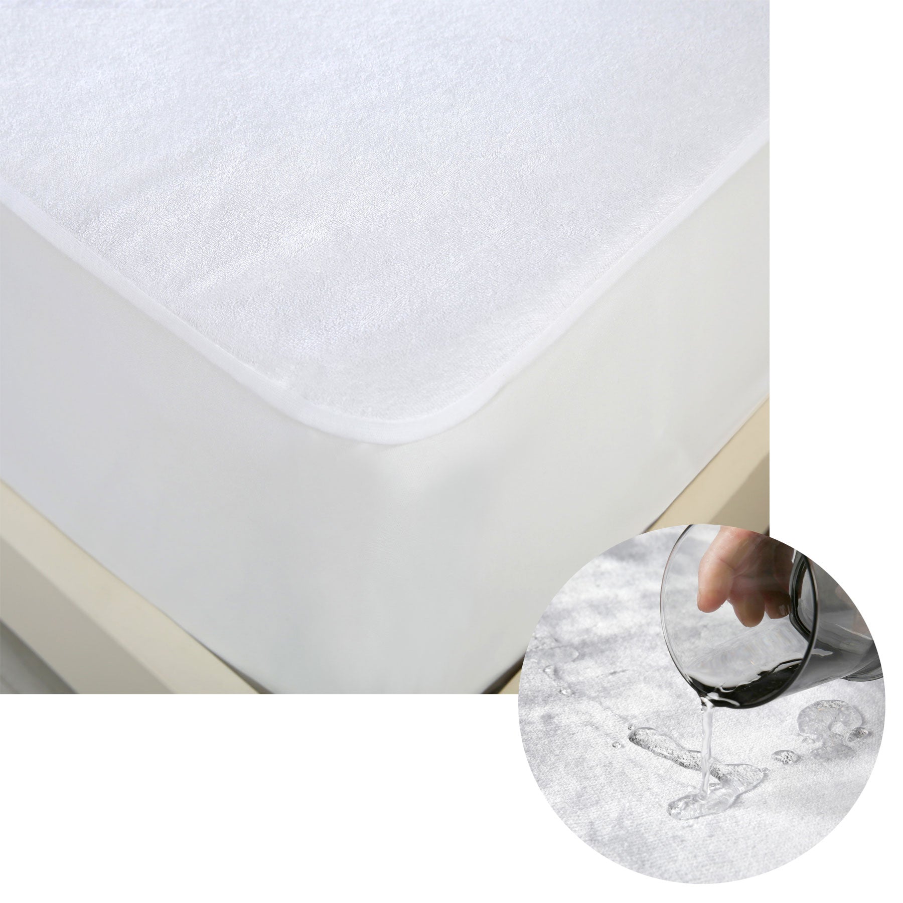 Accessorize Cotton Top Waterproof Mattress Protector for King Single size, featuring a solid color design and 40cm wall for a secure fit.