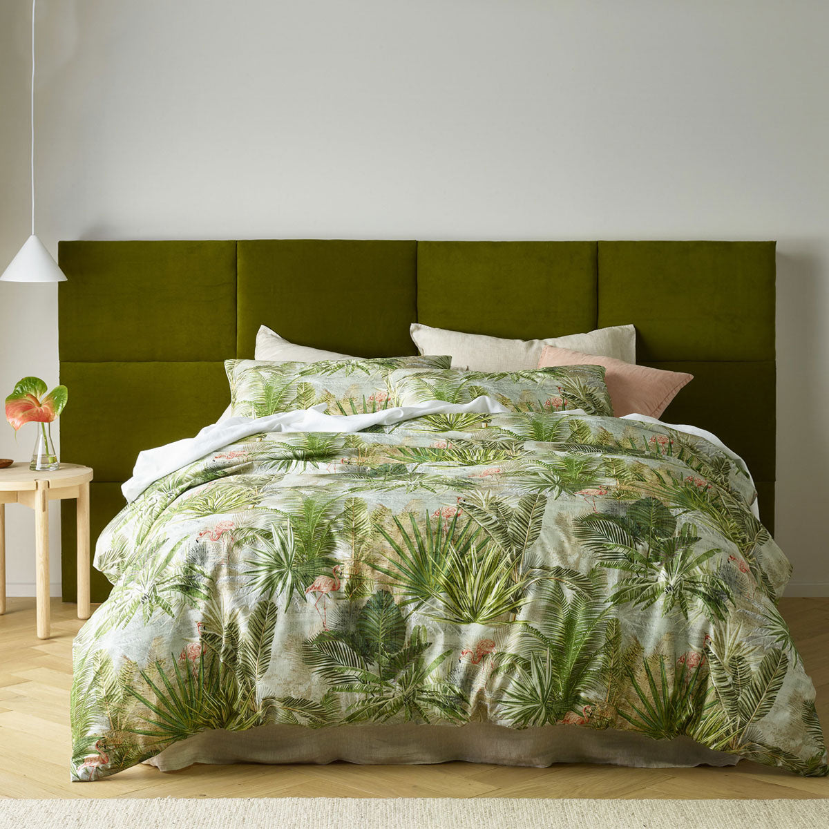 Accessorize Flamingo Cotton Quilt Cover Set King featuring vibrant tropical design with flamingos and lush foliage in various colors.