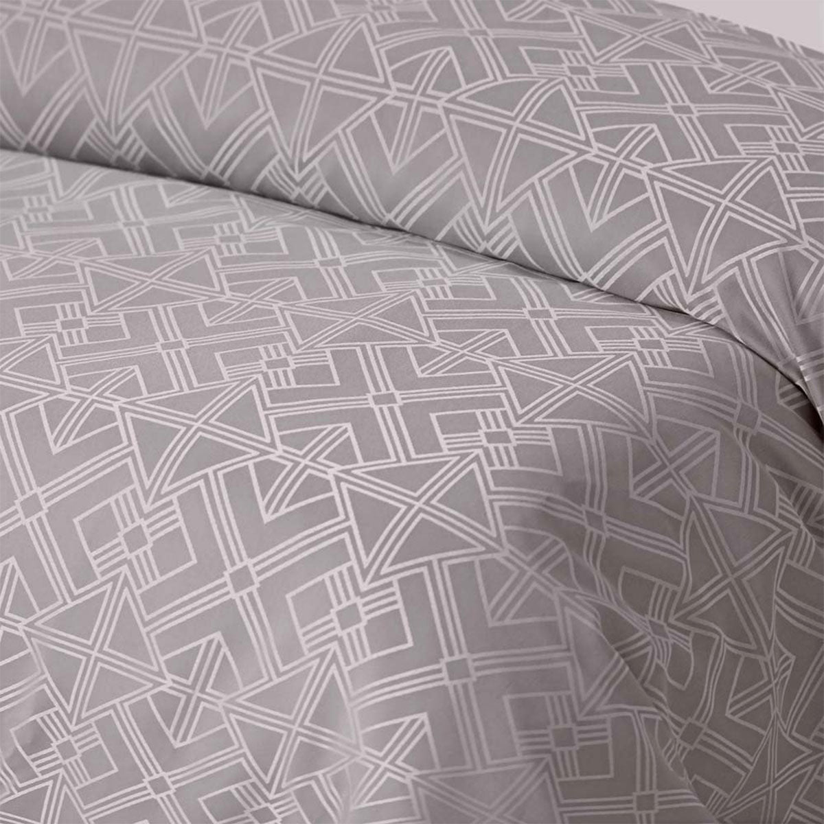 Accessorize Gregory Jacquard Quilt Cover Set King featuring geometric design in taupe and silver, showcasing elegance and sophistication.