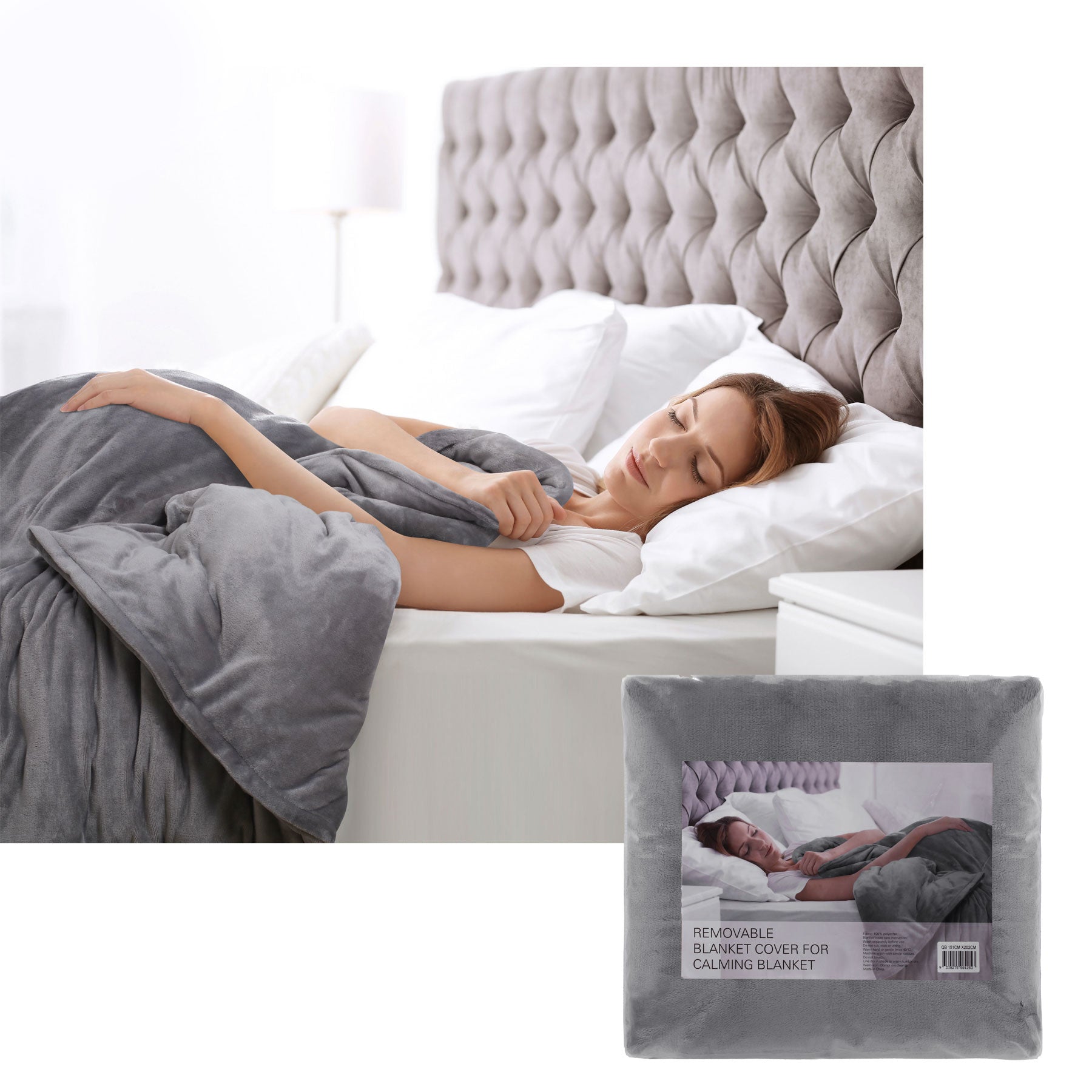 Accessorize Grey Removable Blanket Cover, soft polyester fabric, elegant solid grey design, perfect for weighted calming blankets.