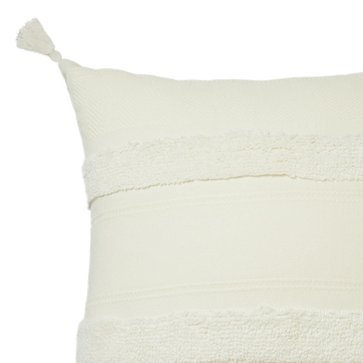 Accessorize Indra Cotton Cushion Cover in Off White with applique design and tassels, measuring 45 x 45 cm, perfect for home decor.