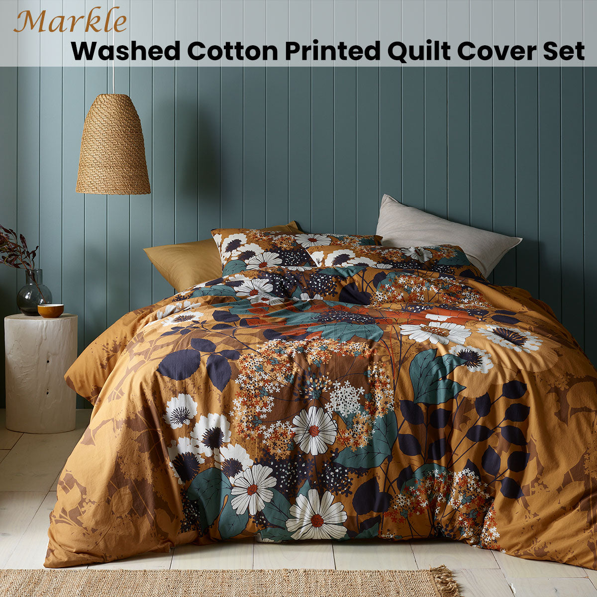 Accessorize Markle Washed Cotton Printed Quilt Cover Set in floral design with vibrant colors, perfect for queen size beds.