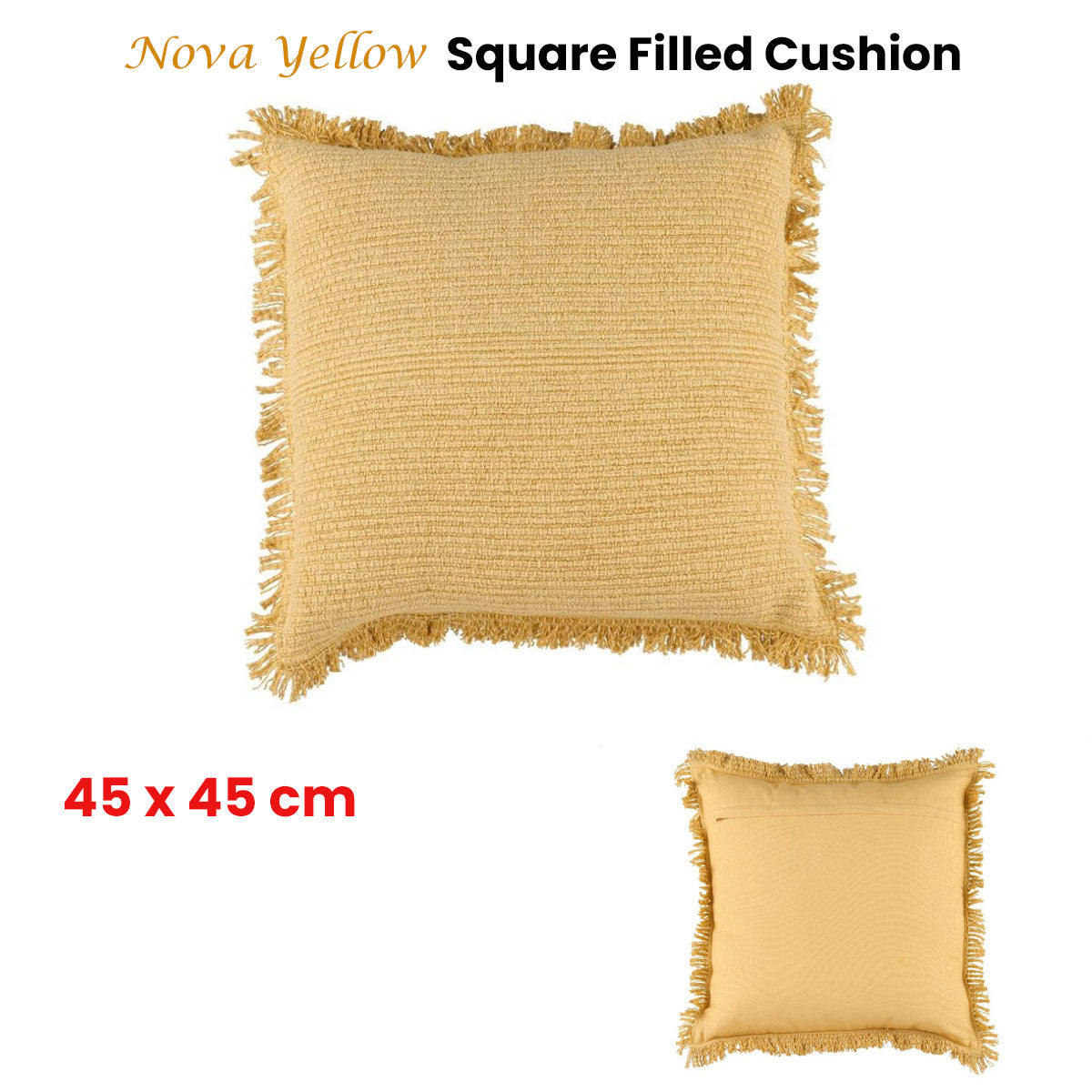 Accessorize Nova Yellow Square Filled Cushion with knitted design, 45cm x 45cm, perfect for home decor.