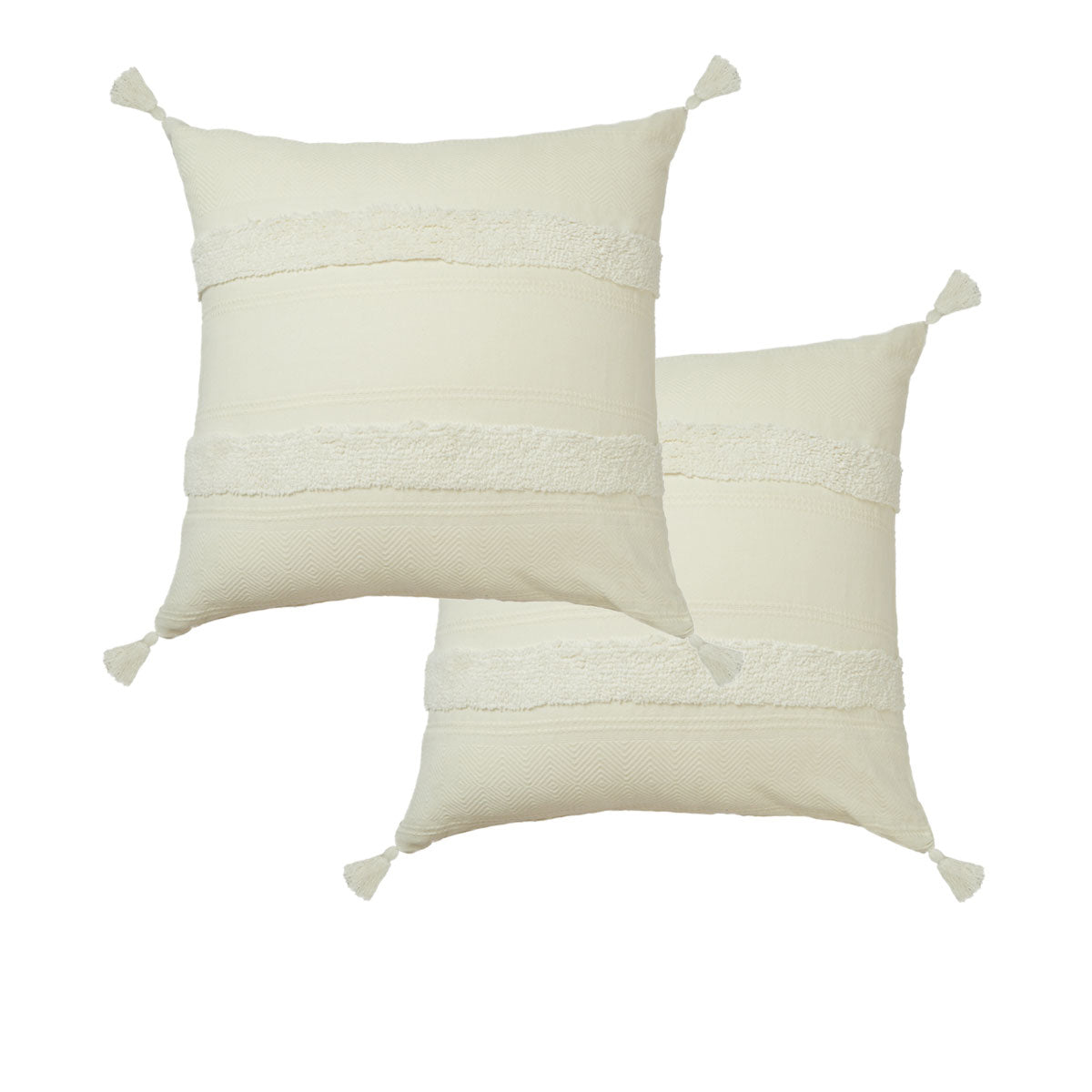 Accessorize Indra Cotton Tassel European Pillowcases in off-white, featuring elegant tassels and soft cotton fabric, perfect for stylish bedroom decor.