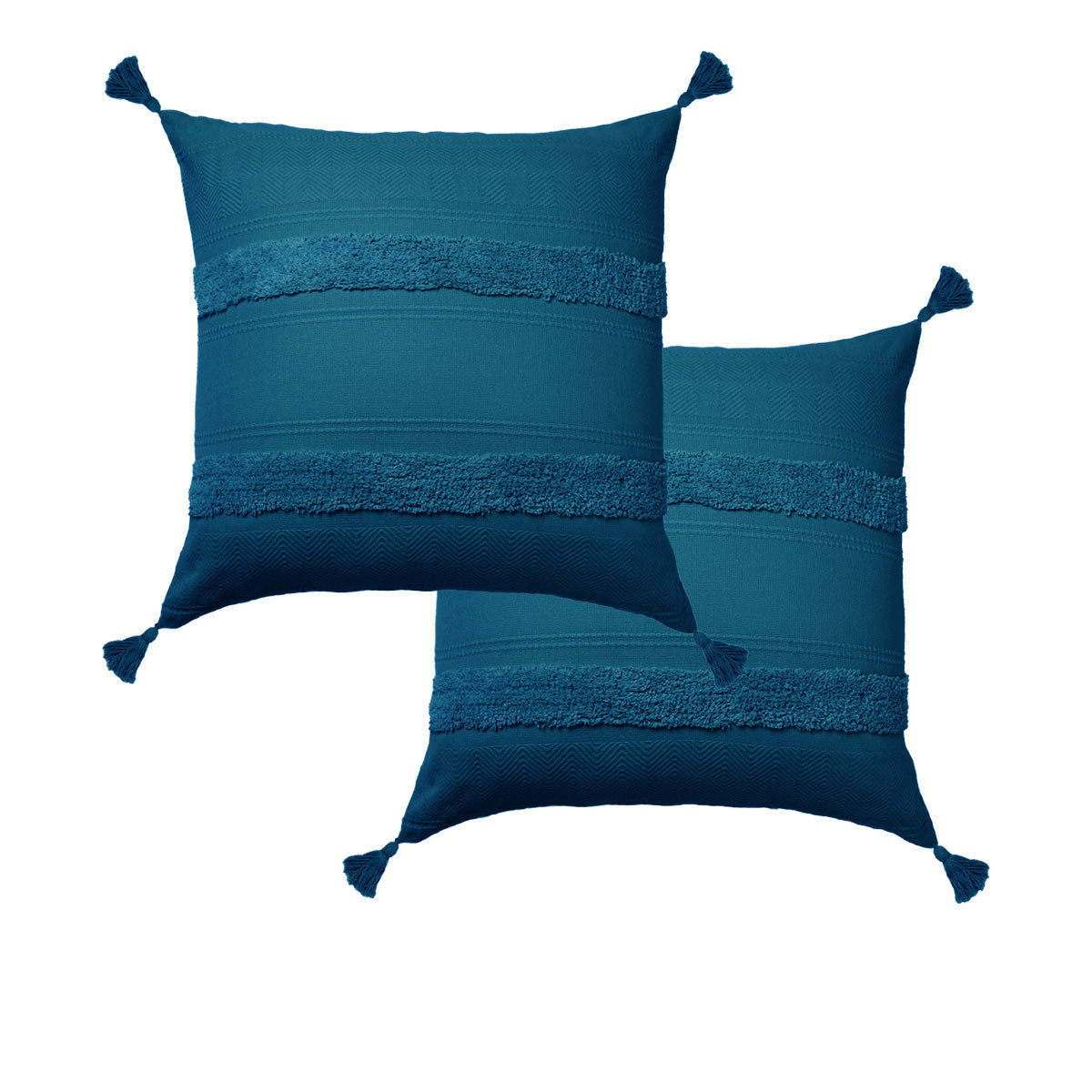 Accessorize Pair of Indra Cotton Tassel European Pillowcases in Teal, featuring a soft cotton fabric and elegant tassel design.