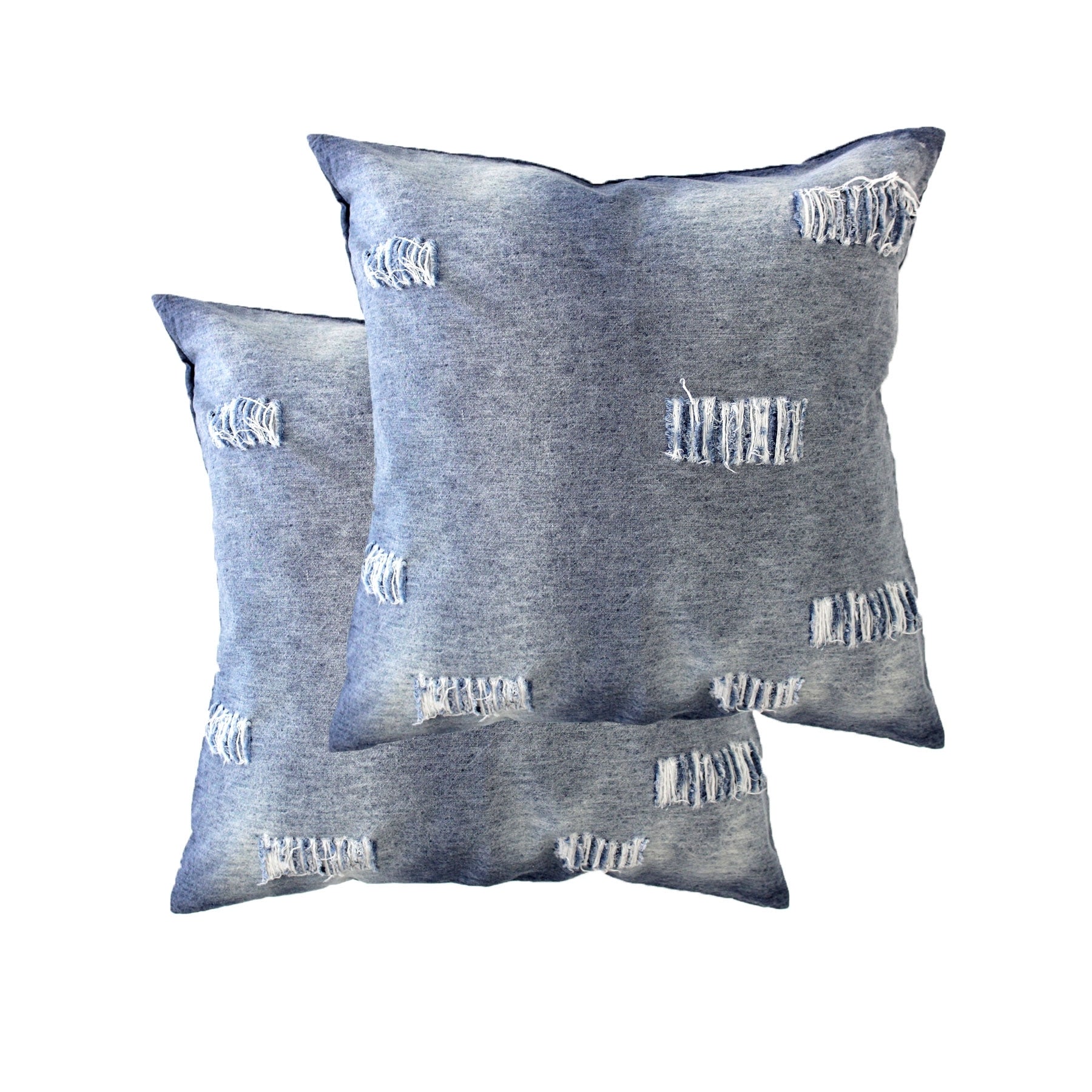 Accessorize Pair of Stonewashed Denim Ripped Linen Cotton European Pillowcases in blue and white with a stylish ripped texture design.