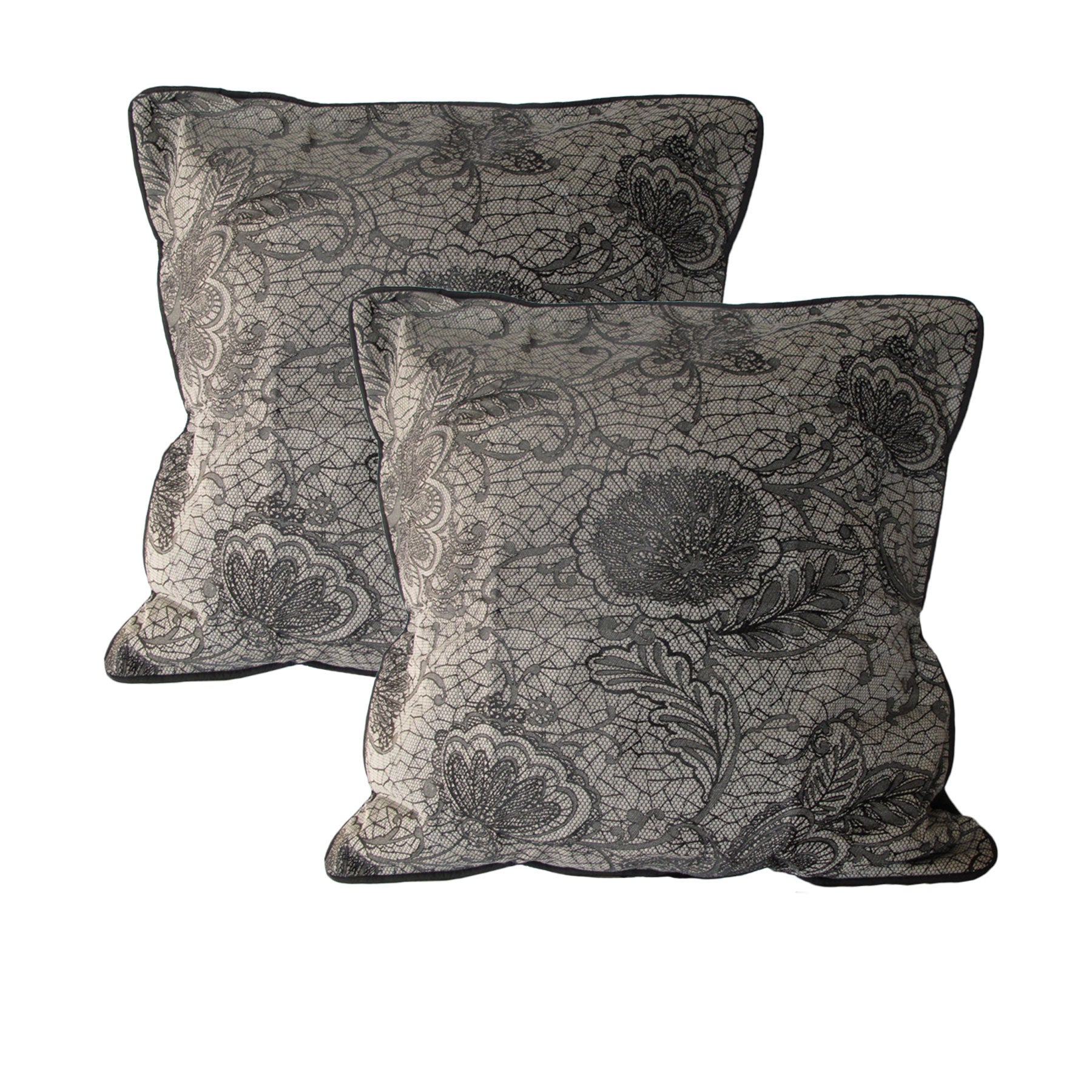 Accessorize Trudie Lace European Pillowcases in Black featuring floral lace design and filled piping edging.