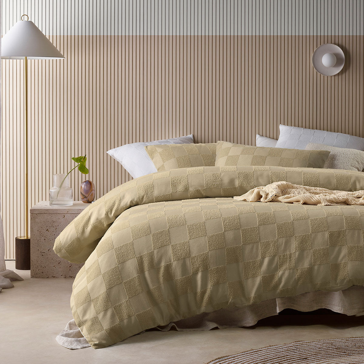 Accessorize Tipo Safari Chenille Quilt Cover Set featuring a textured grid pattern in soft polyester and cotton, ideal for single beds.