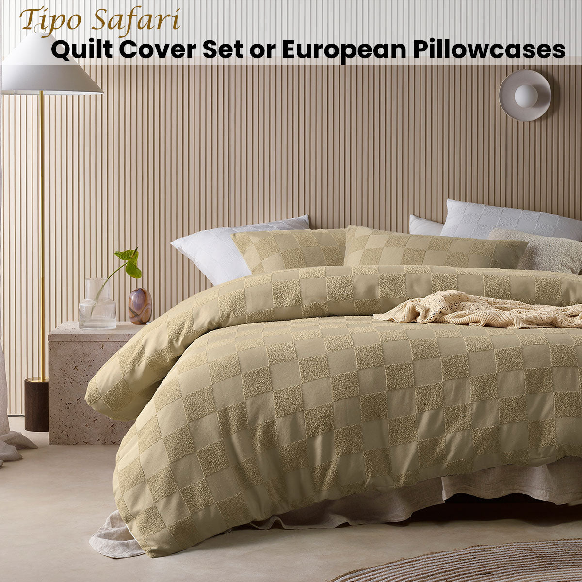 Accessorize Tipo Safari Chenille Quilt Cover Set featuring a textured grid pattern in soft polyester and cotton, ideal for single beds.