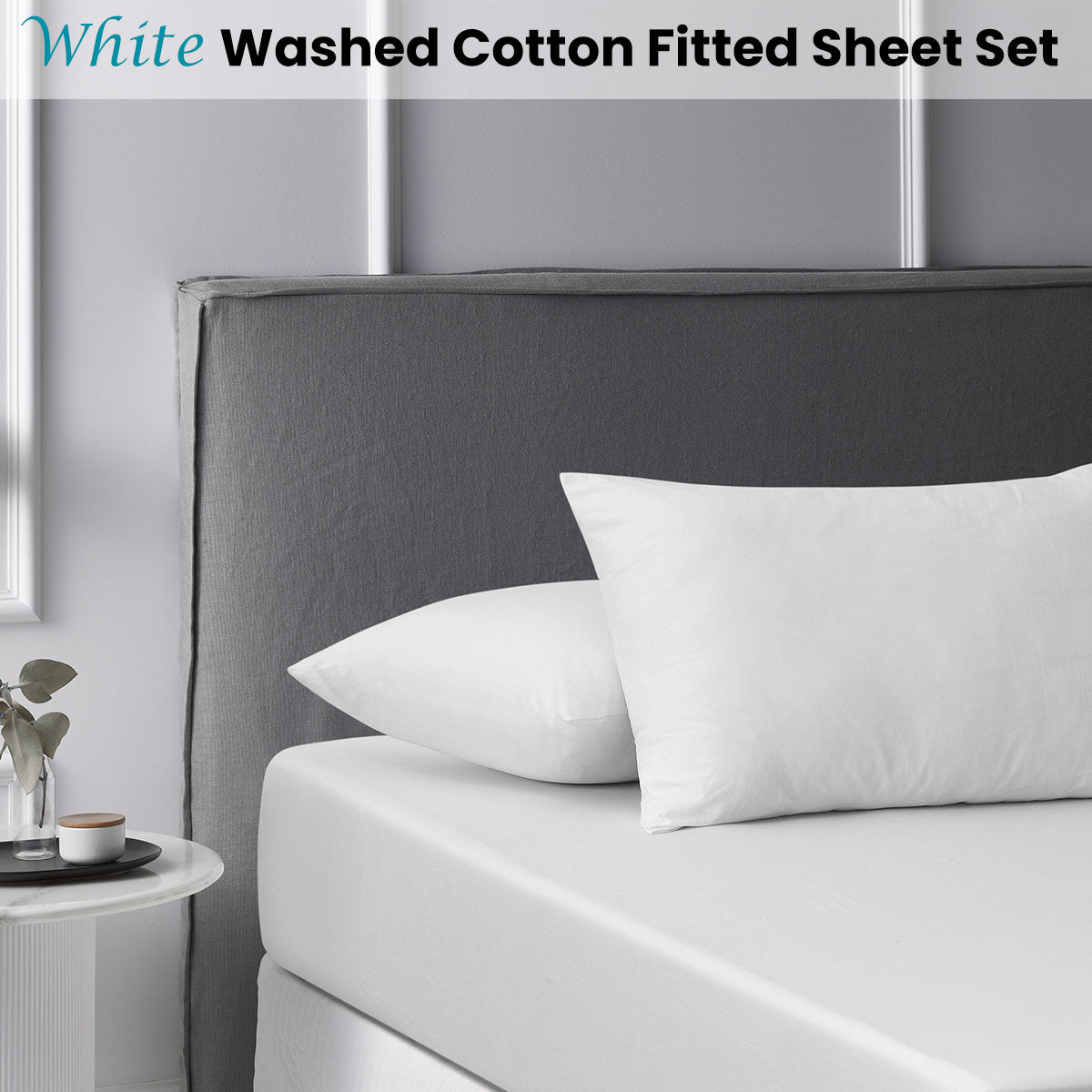 Accessorize White Washed Cotton Fitted Sheet Set featuring a fitted sheet and two pillowcases in a soft, breathable cotton fabric.