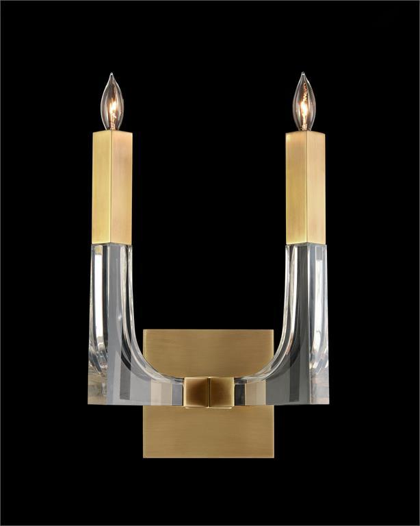 Acrylic and Brass Two-Light Wall Sconce showcasing modern design with elegant curves and a classic finish.