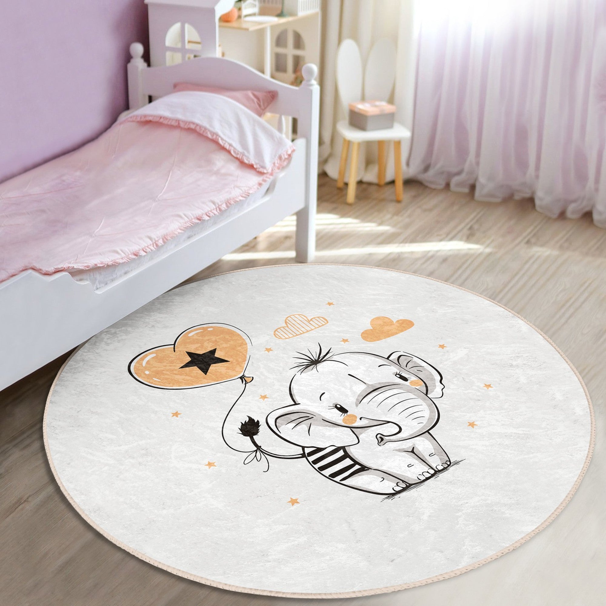 Adorable Baby Elephant Nursery Room Rug featuring a cute elephant design, soft velvet fabric, and vibrant colors, perfect for children's rooms.