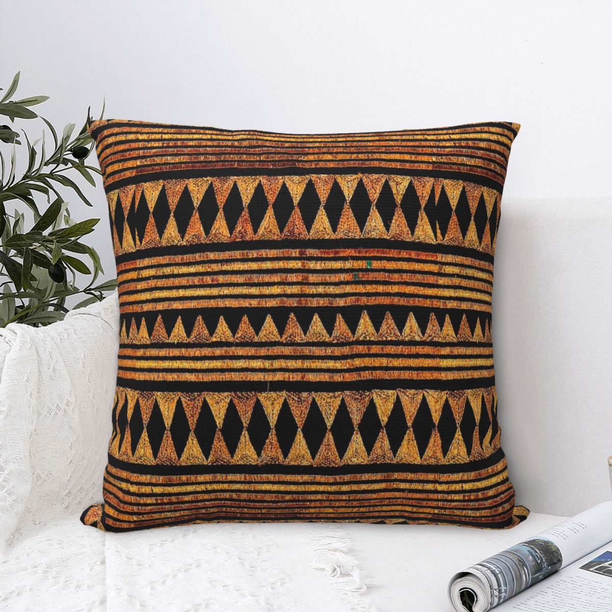 African Mud Cloth Print Cushion Cover featuring traditional geometric designs in a soft polyester fabric, perfect for home decor.