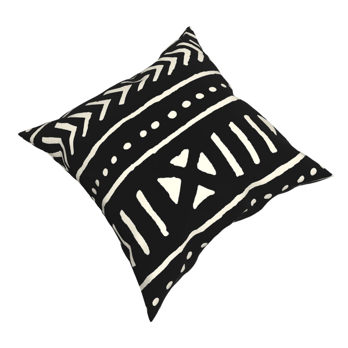 African Mud Cloth Square Cushion Cover featuring intricate patterns and vibrant colors, made from durable polyester.