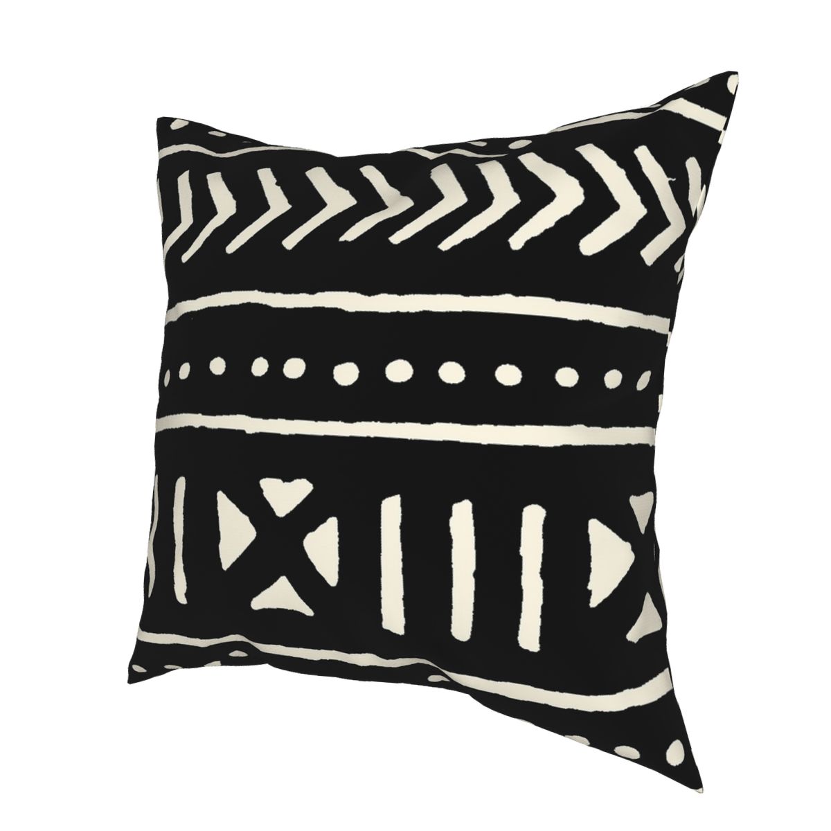 African Mud Cloth Square Cushion Cover featuring intricate patterns and vibrant colors, made from durable polyester.