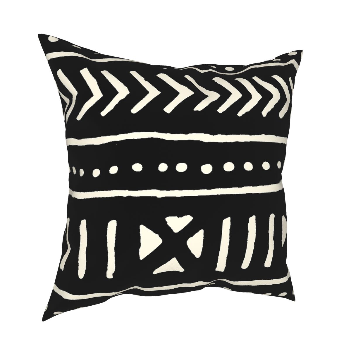 African Mud Cloth Square Cushion Cover featuring intricate patterns and vibrant colors, made from durable polyester.