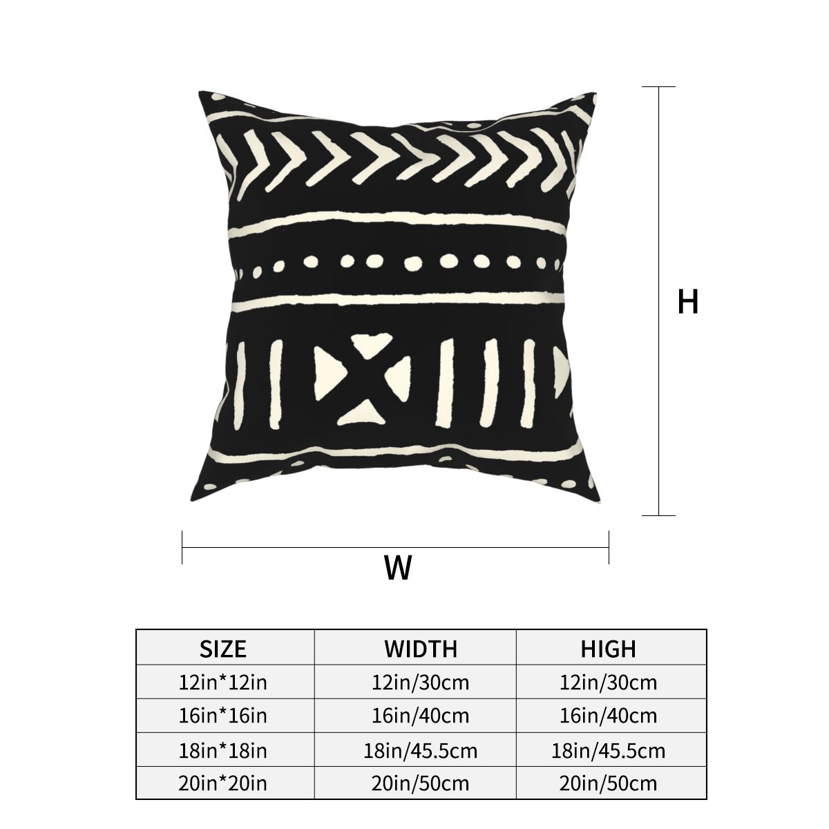 African Mud Cloth Square Cushion Cover featuring intricate patterns and vibrant colors, made from durable polyester.