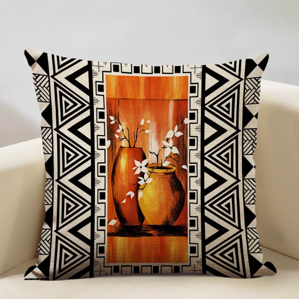 A vibrant African Painting Printed Cushion Cover showcasing intricate designs and colors, perfect for home decor.