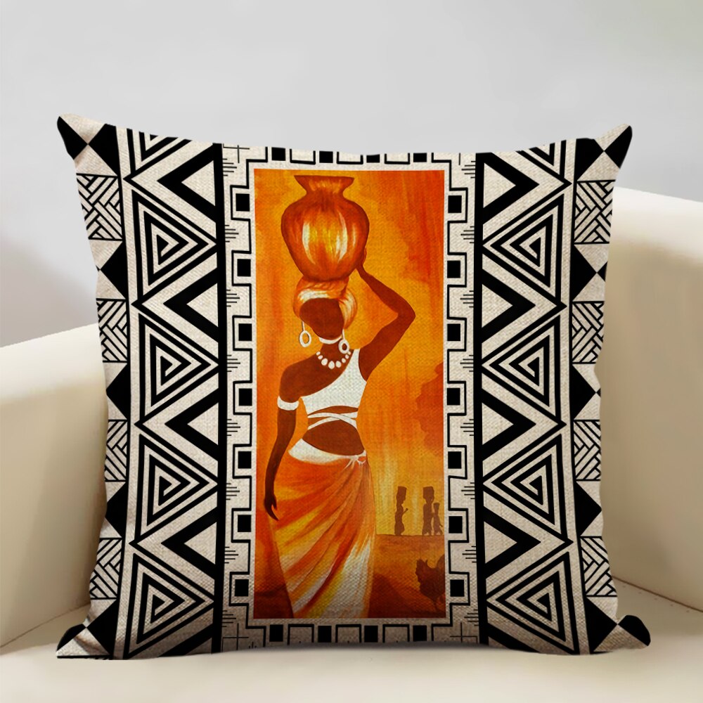 A vibrant African Painting Printed Cushion Cover showcasing intricate designs and colors, perfect for home decor.