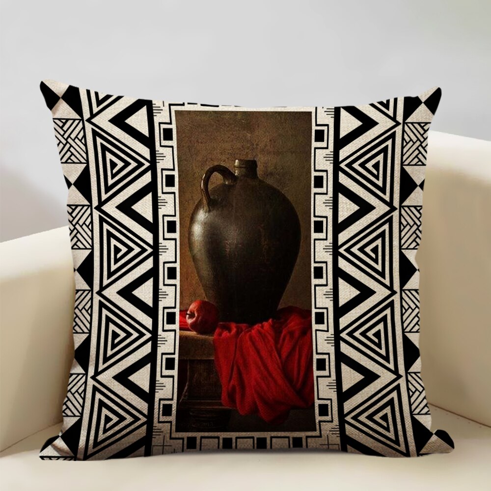 A vibrant African Painting Printed Cushion Cover showcasing intricate designs and colors, perfect for home decor.