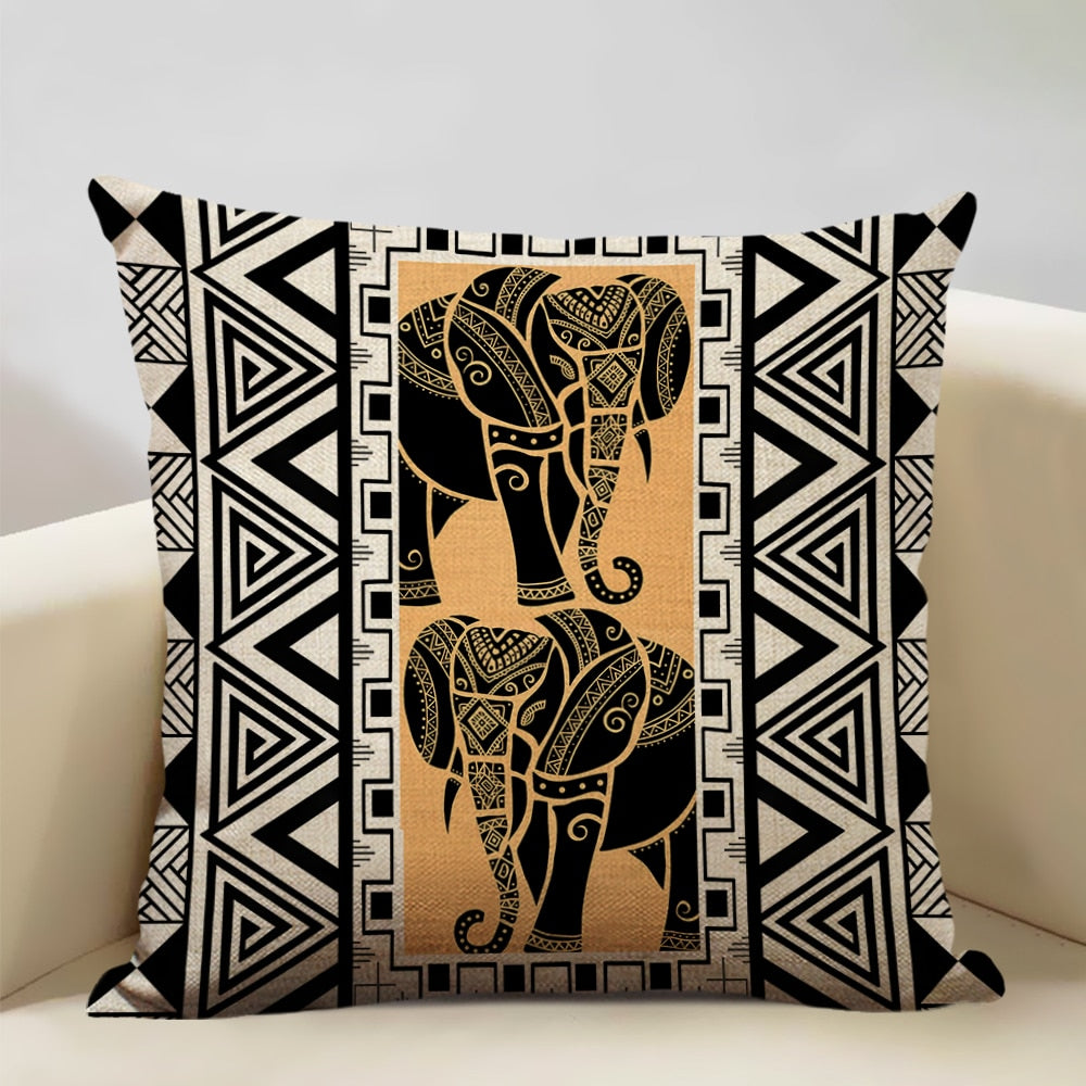 A vibrant African Painting Printed Cushion Cover showcasing intricate designs and colors, perfect for home decor.