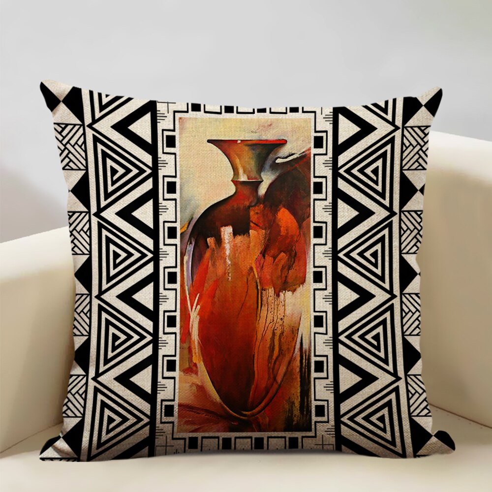 A vibrant African Painting Printed Cushion Cover showcasing intricate designs and colors, perfect for home decor.