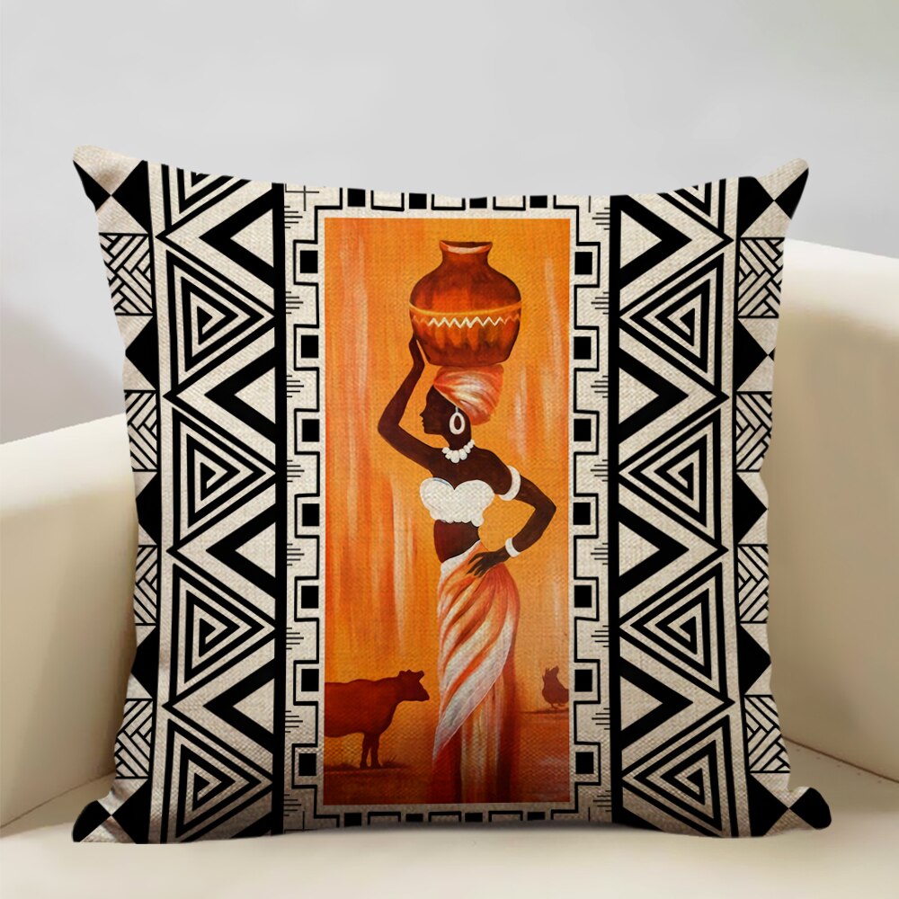 A vibrant African Painting Printed Cushion Cover showcasing intricate designs and colors, perfect for home decor.