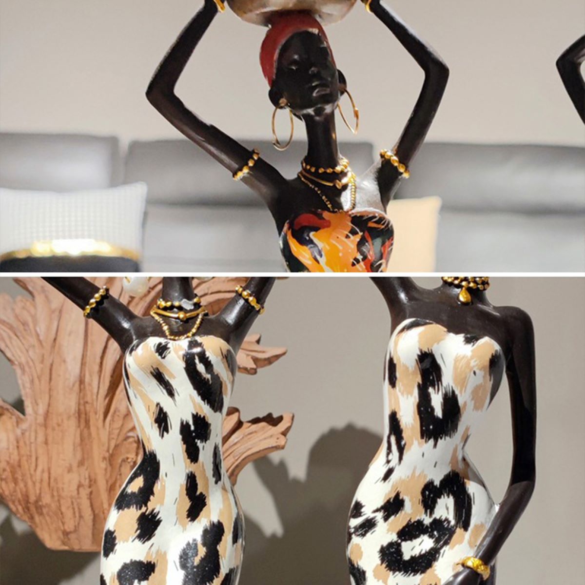 An elegant African sculpture candleholder made of polyresin, showcasing intricate details and cultural artistry, perfect for home decor.