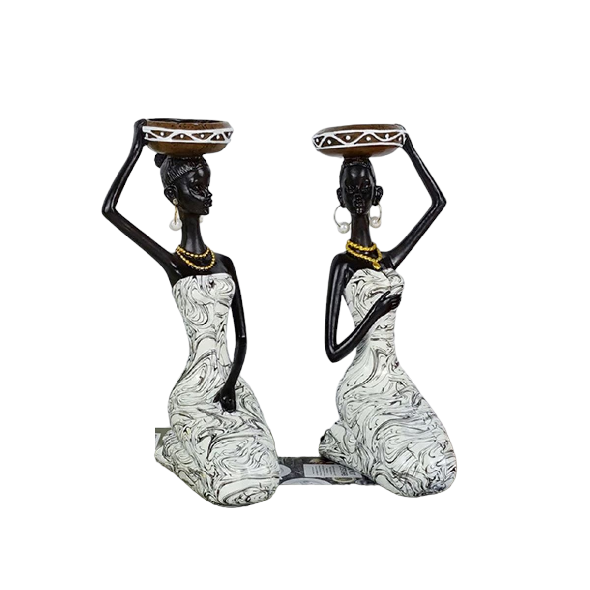 An elegant African sculpture candleholder made of polyresin, showcasing intricate details and cultural artistry, perfect for home decor.