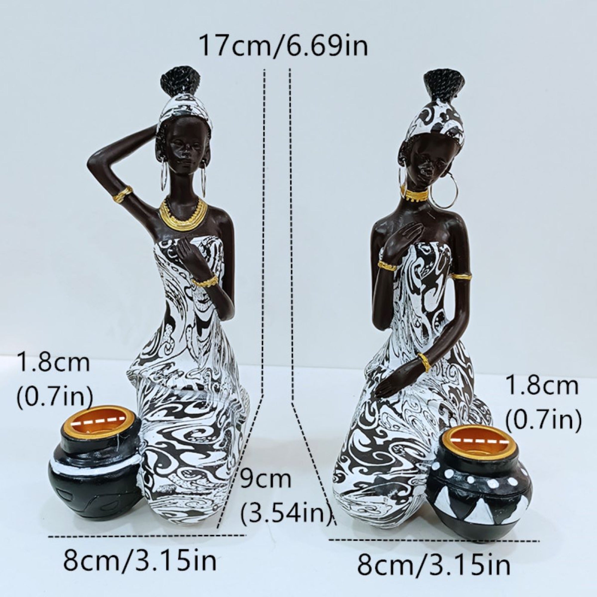 An elegant African sculpture candleholder made of polyresin, showcasing intricate details and cultural artistry, perfect for home decor.