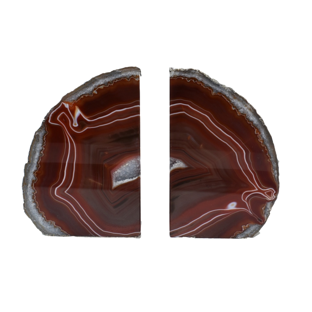 Premium quality agate bookends with silver electroplated crust, showcasing vibrant colors and intricate patterns.