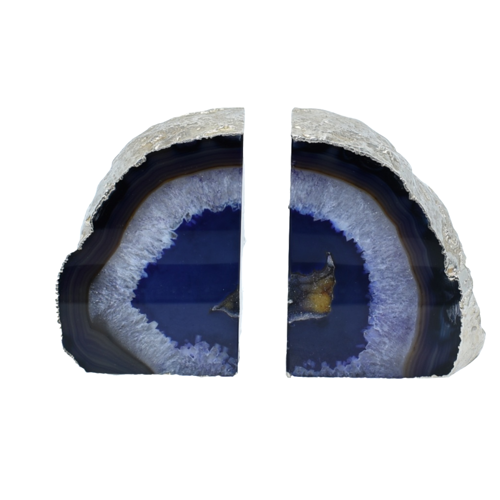 Premium quality agate bookends with silver electroplated crust, showcasing vibrant colors and intricate patterns.