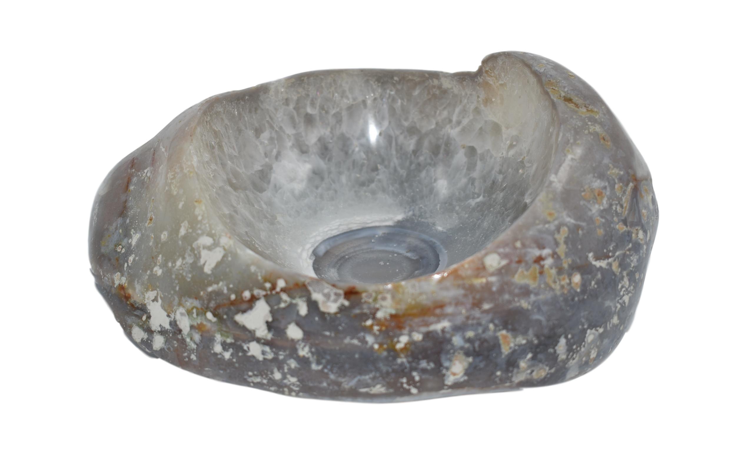 A beautifully crafted agate bowl showcasing unique natural patterns and colors, perfect for home decor.