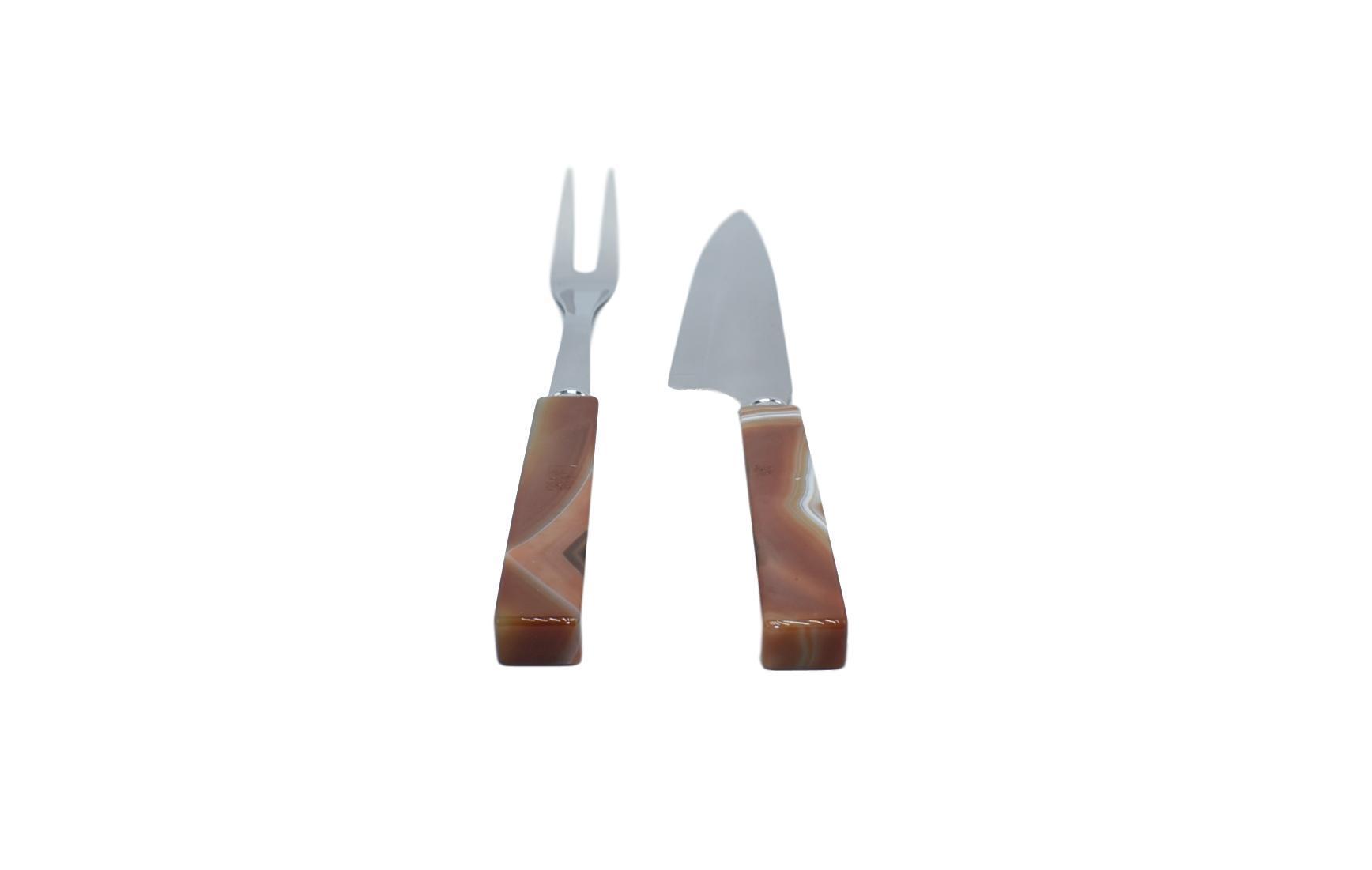 Agate Carving Set featuring two elegant carving accessories in natural agate colors.