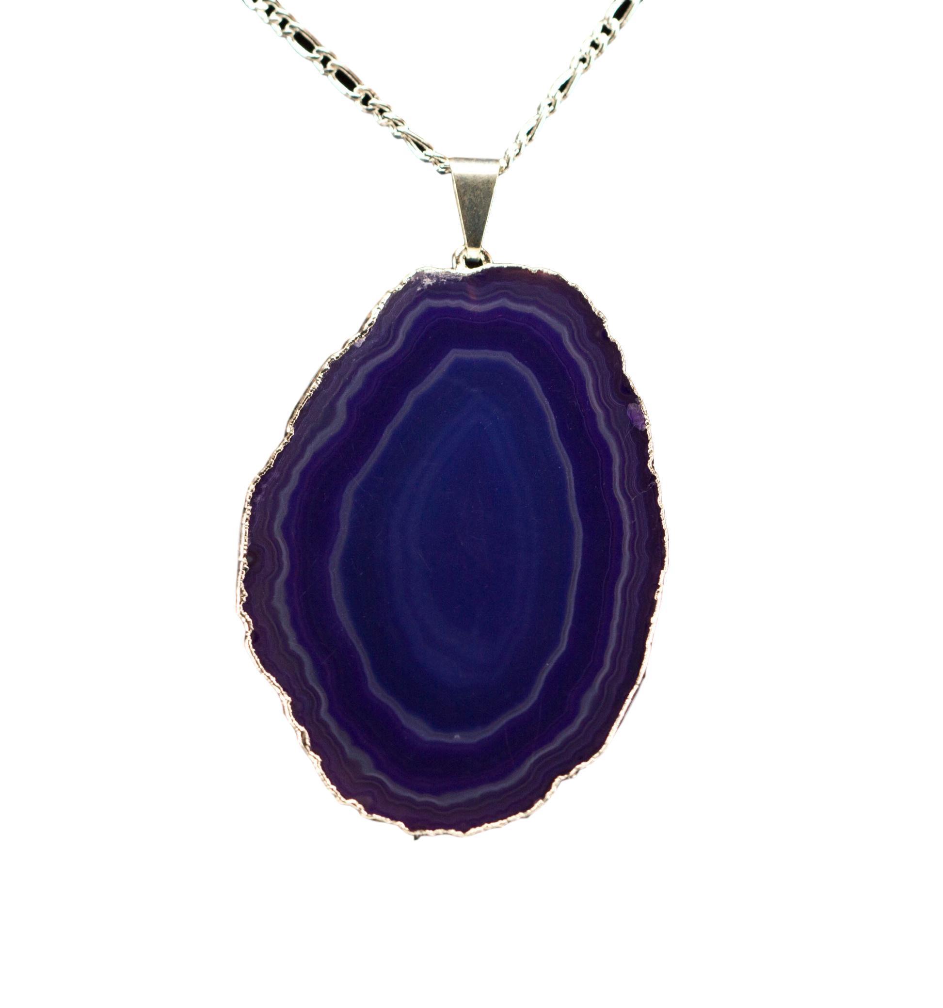 A beautiful Agate Slice Pendant with silver trim, showcasing unique natural patterns and colors, perfect for elegant jewelry collections.