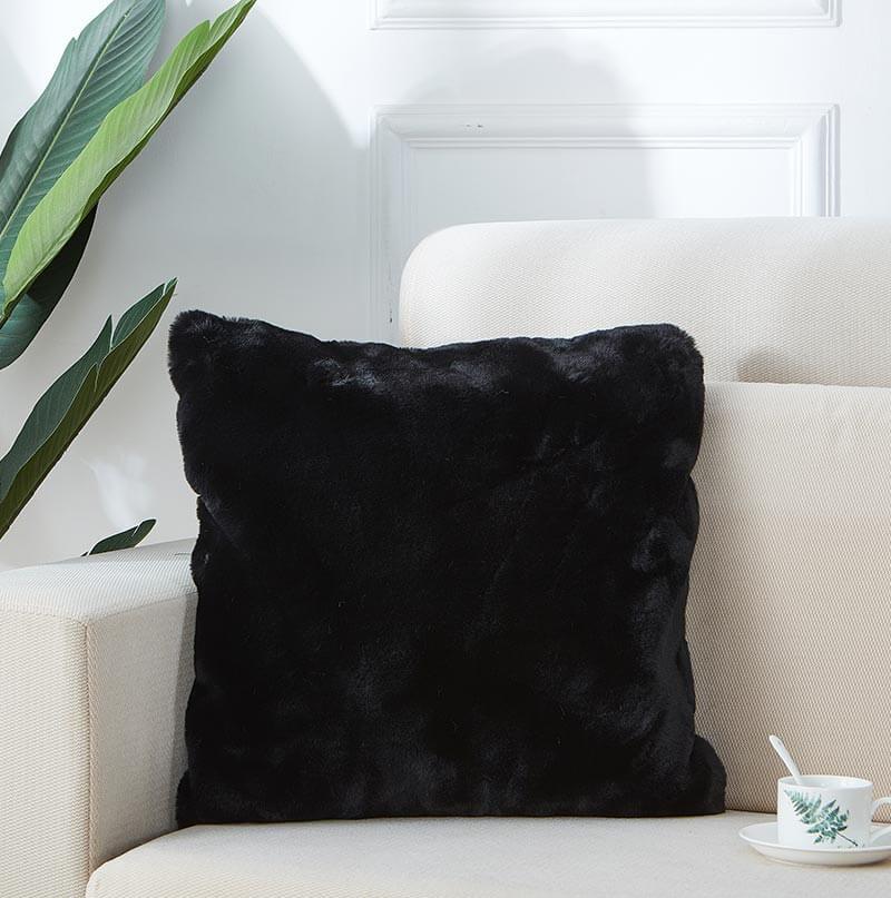 Agnes Luxury Black Chinchilla Faux Fur Pillow showcasing plush texture and contemporary design, perfect for stylish home decor.