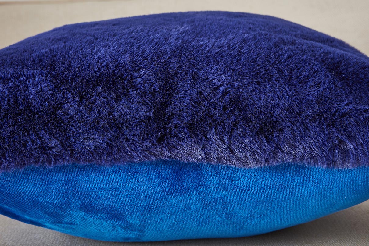 Agnes Luxury Navy Blue Chinchilla Faux Fur Pillow showcasing plush texture and vibrant color, perfect for modern decor.