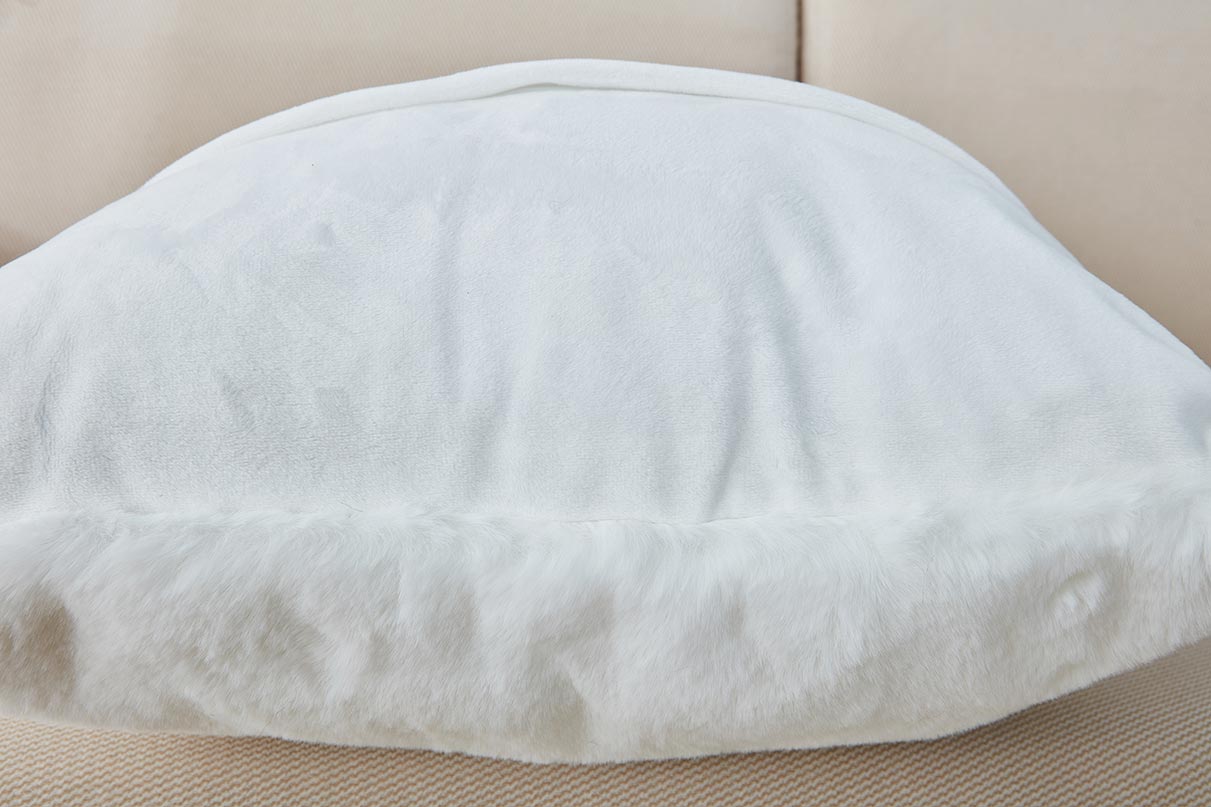 Agnes Luxury White Chinchilla Faux Fur Pillow featuring a plush chinchilla-like front and soft velvet backing, perfect for stylish home decor.