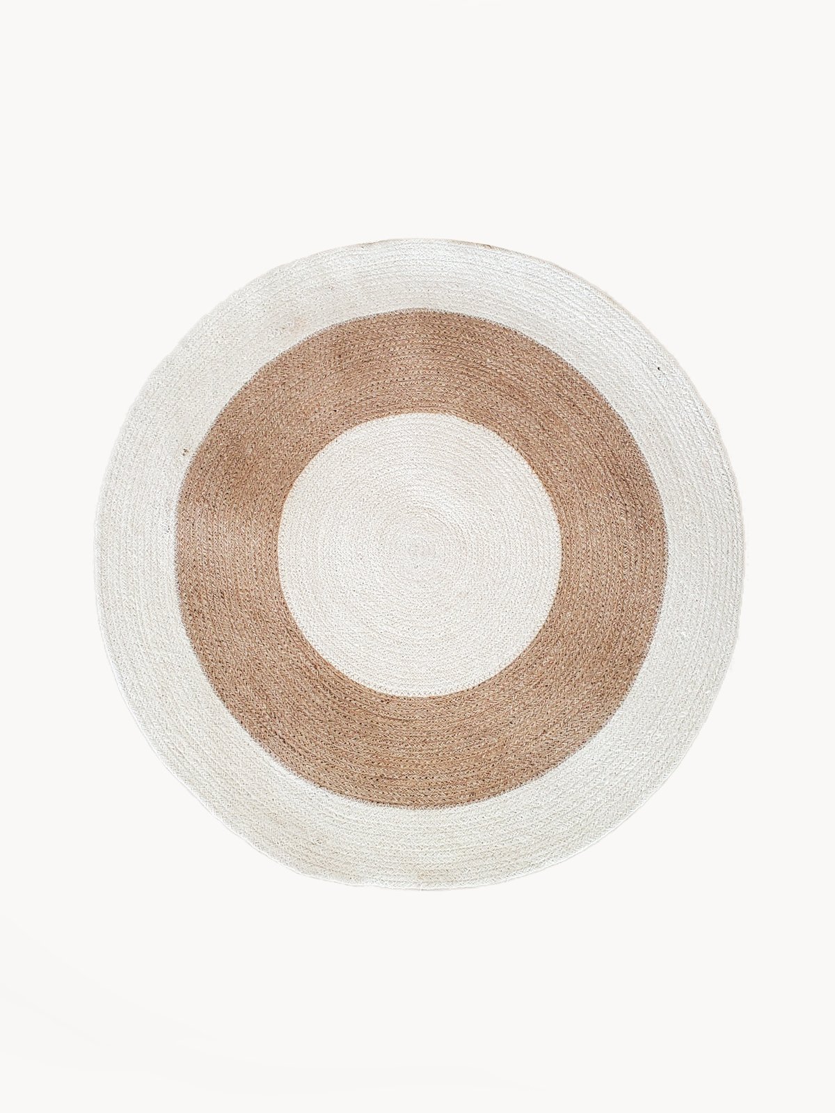 Agora Rug made from 100% natural jute, round shape, showcasing its unique texture and neutral colors.