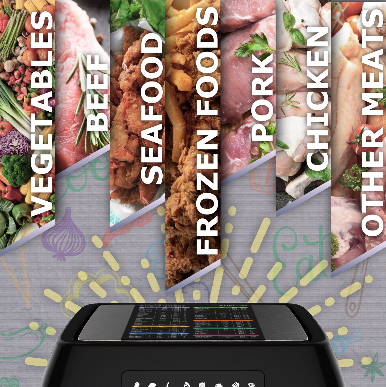 Air Fryer Magnetic Cheat Sheet Set of 2 featuring easy-to-read cooking times for various foods, designed for convenience and durability.