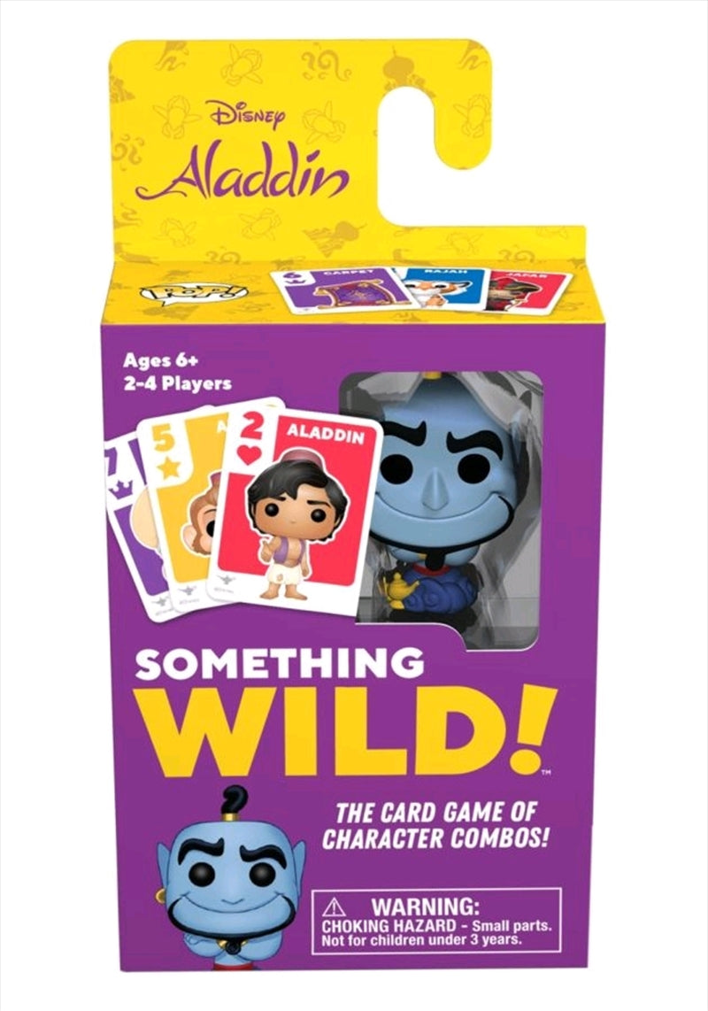 Aladdin - Something Wild Card Game featuring colorful character cards and collectible Pop! figures.