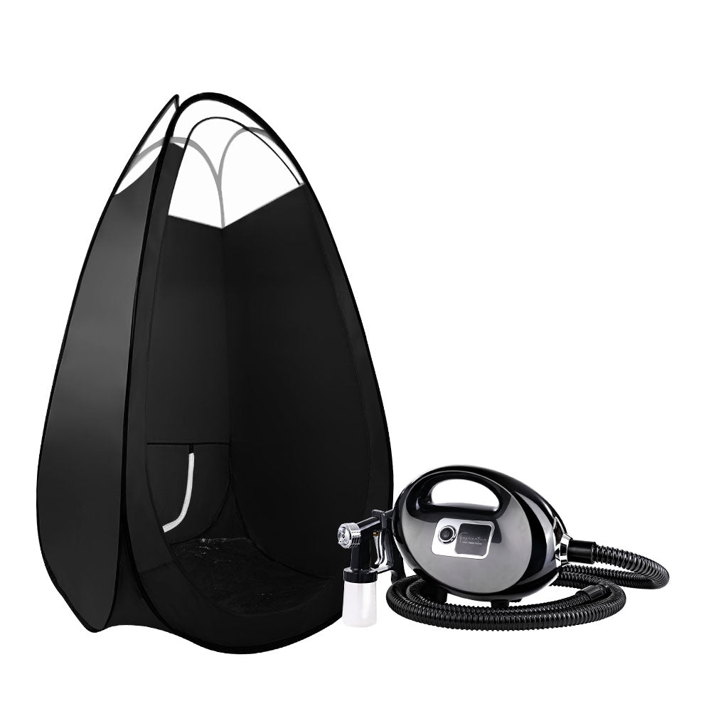 Alba Spray Tan Machine Kit including HVLP spray gun and pop-up tent, designed for home tanning.