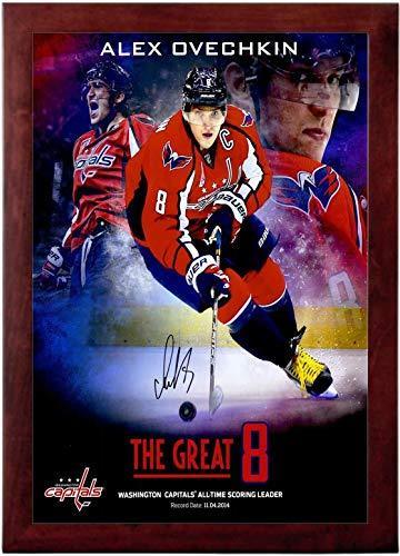 Alex Ovechkin Autograph Replica Super Print, 12x18 inches, framed in black, showcasing vibrant colors and printed signature.