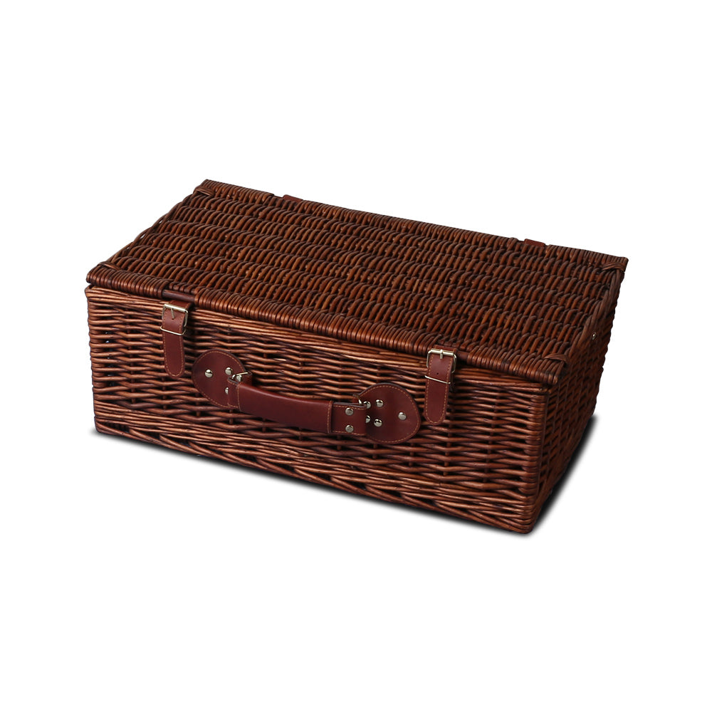 Alfresco 4 Person Picnic Basket with insulated cooler, cutlery, and matching blanket, perfect for outdoor gatherings.