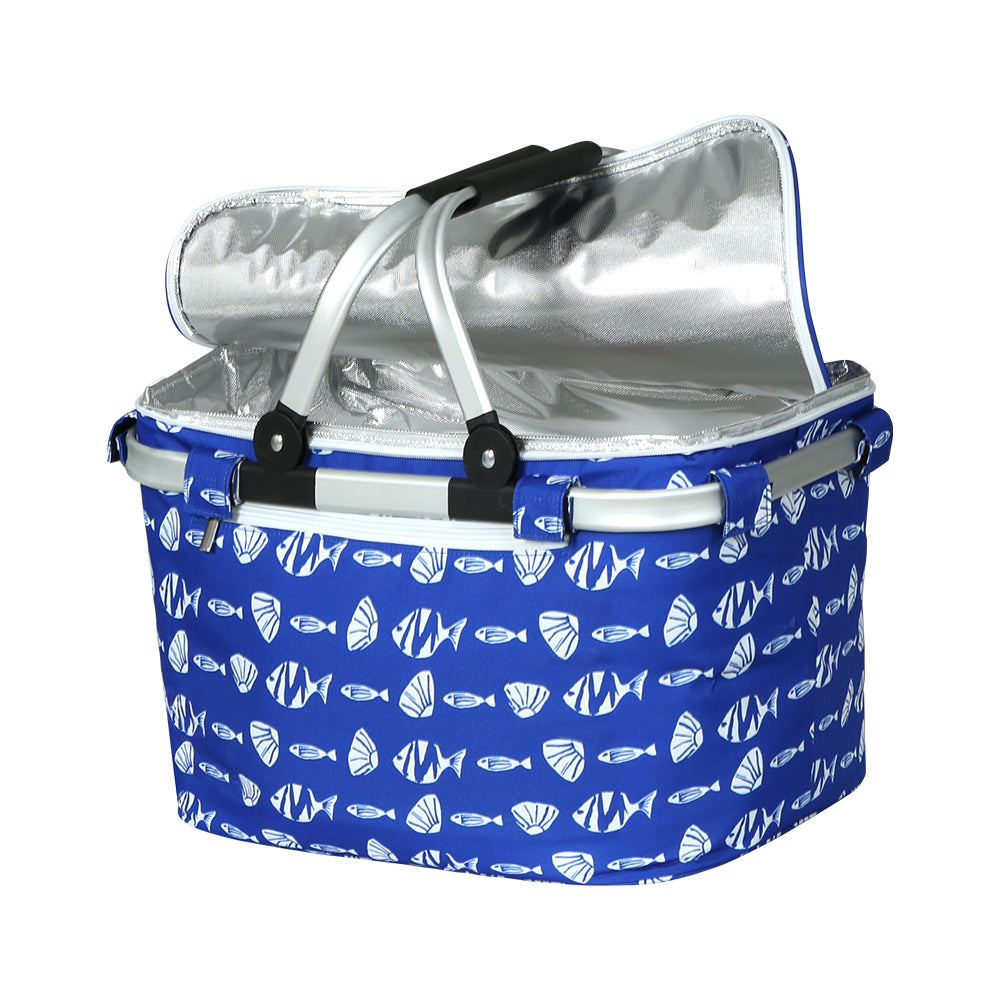 Alfresco Large Folding Picnic Bag Basket Hamper in a natural outdoor setting, showcasing its durable polyester exterior and insulated interior.