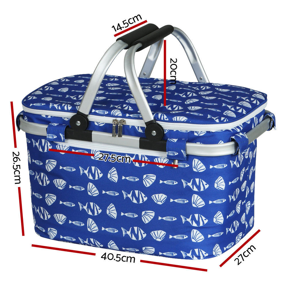 Alfresco Large Folding Picnic Bag Basket Hamper in a natural outdoor setting, showcasing its durable polyester exterior and insulated interior.