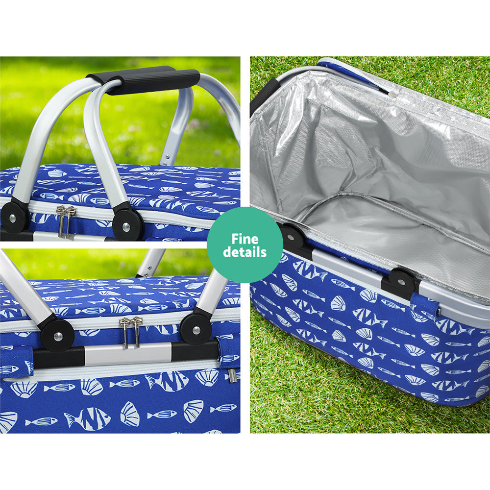 Alfresco Large Folding Picnic Bag Basket Hamper in a natural outdoor setting, showcasing its durable polyester exterior and insulated interior.