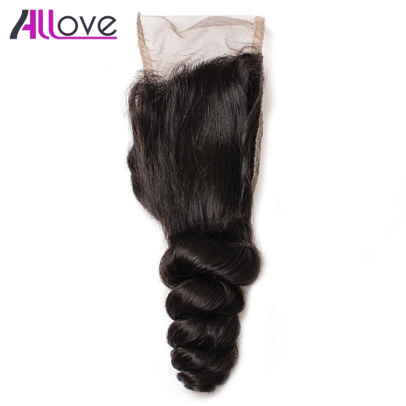 Allove 10A Brazilian Loose Wave Hair Lace Closure showcasing natural loose waves and Swiss lace design.