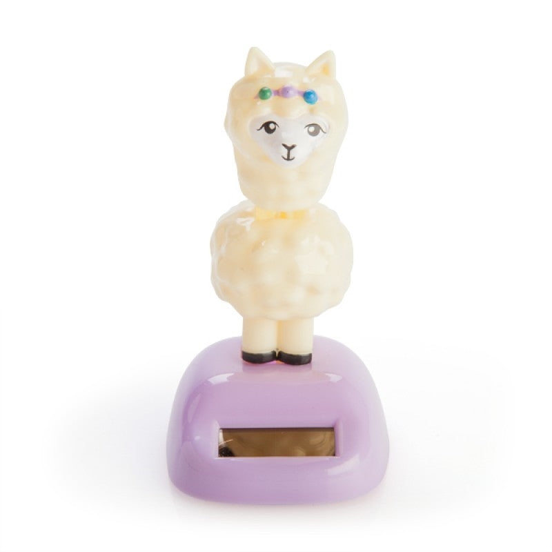 A charming solar-powered alpaca decoration dancing in sunlight, perfect for gardens.